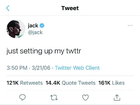 The first tweet. @jack on 3/21/06: just setting up my twttr.